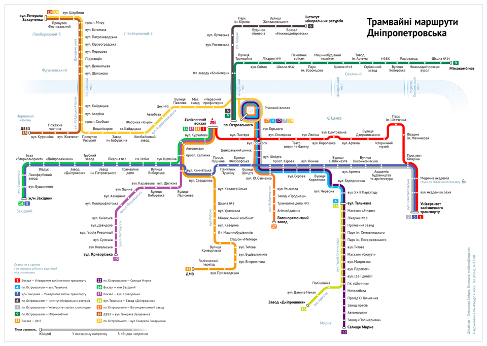 Схема трамвайных маршрутов Днепропетровска
